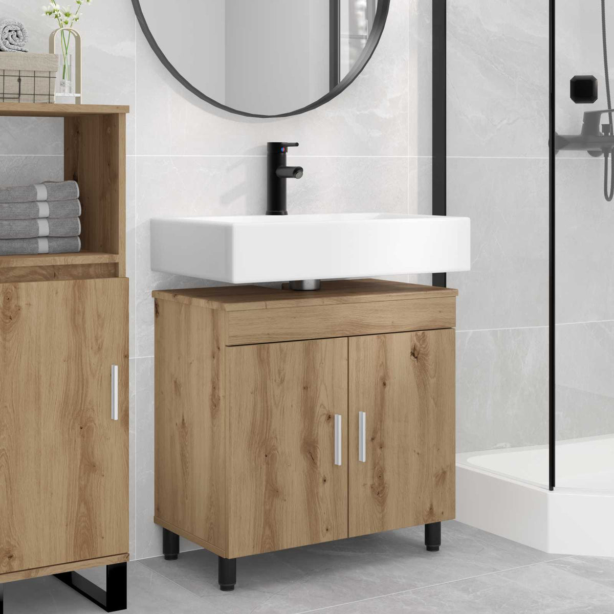 Vidaxl badkamer waskom artisanaal eiken 60 x 35 x 60 cm bewerkt hout