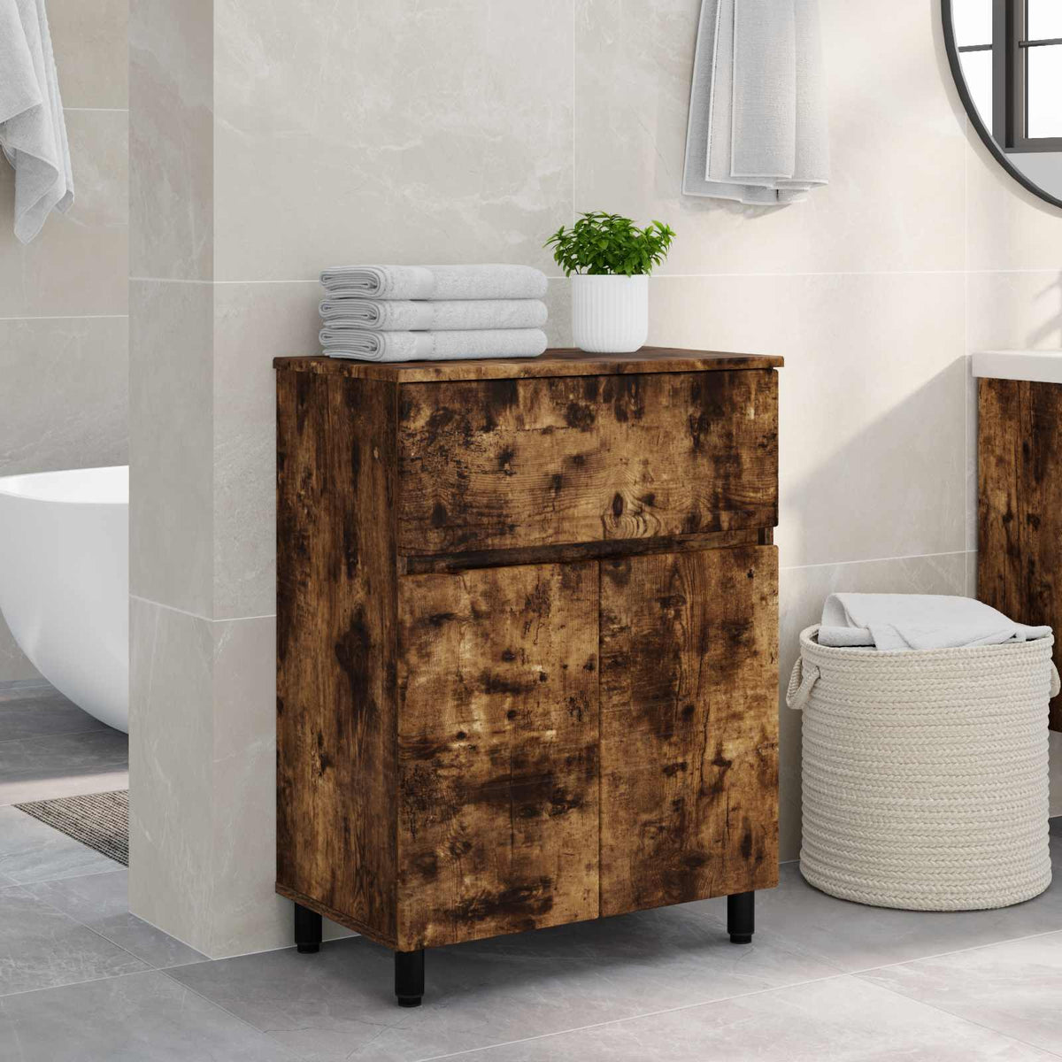 Vidaxl badkamer waskom gerookt eiken 60 x 35 x 80 cm bewerkt hout