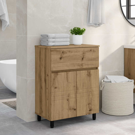 Vidaxl badkamer waskom artisanaal eiken 60 x 35 x 80 cm bewerkt hout
