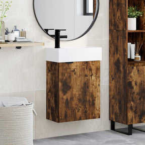 Vidaxl badkamermeubel met kraan gerookt eiken 45,5 x 22,5 x 84 cm