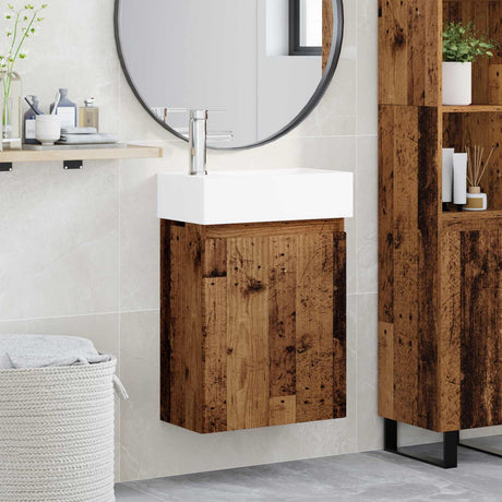 Vidaxl badkamermeubel met kraan oud hout 45,5 x 22,5 x 84 cm