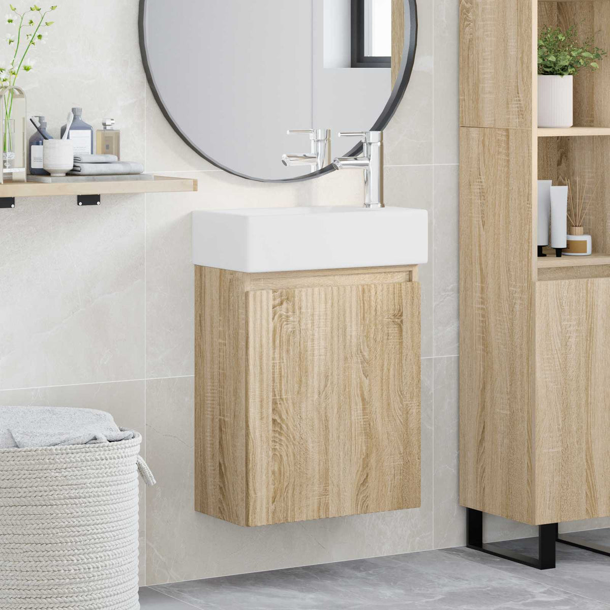 Vidaxl badkamermeubel met kraan sonoma eiken 45,5 x 22,5 x 84 cm