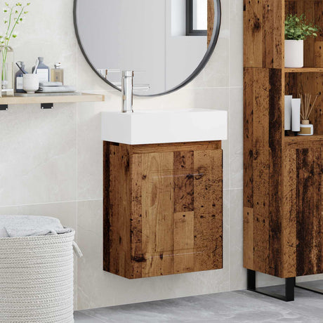 Vidaxl badkamermeubel met kraan oud hout 45,5 x 22,5 x 84 cm