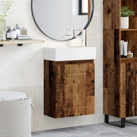 Vidaxl badkamermeubel met kraan oud hout 45,5 x 22,5 x 84 cm