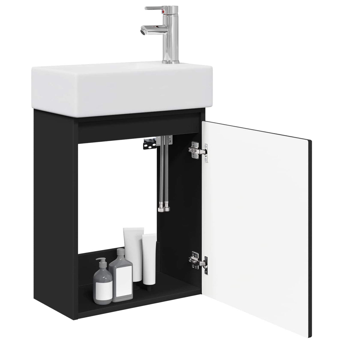 Vidaxl badkamermeubel met kraan zwart 45,5 x 25,5 x 84 cm