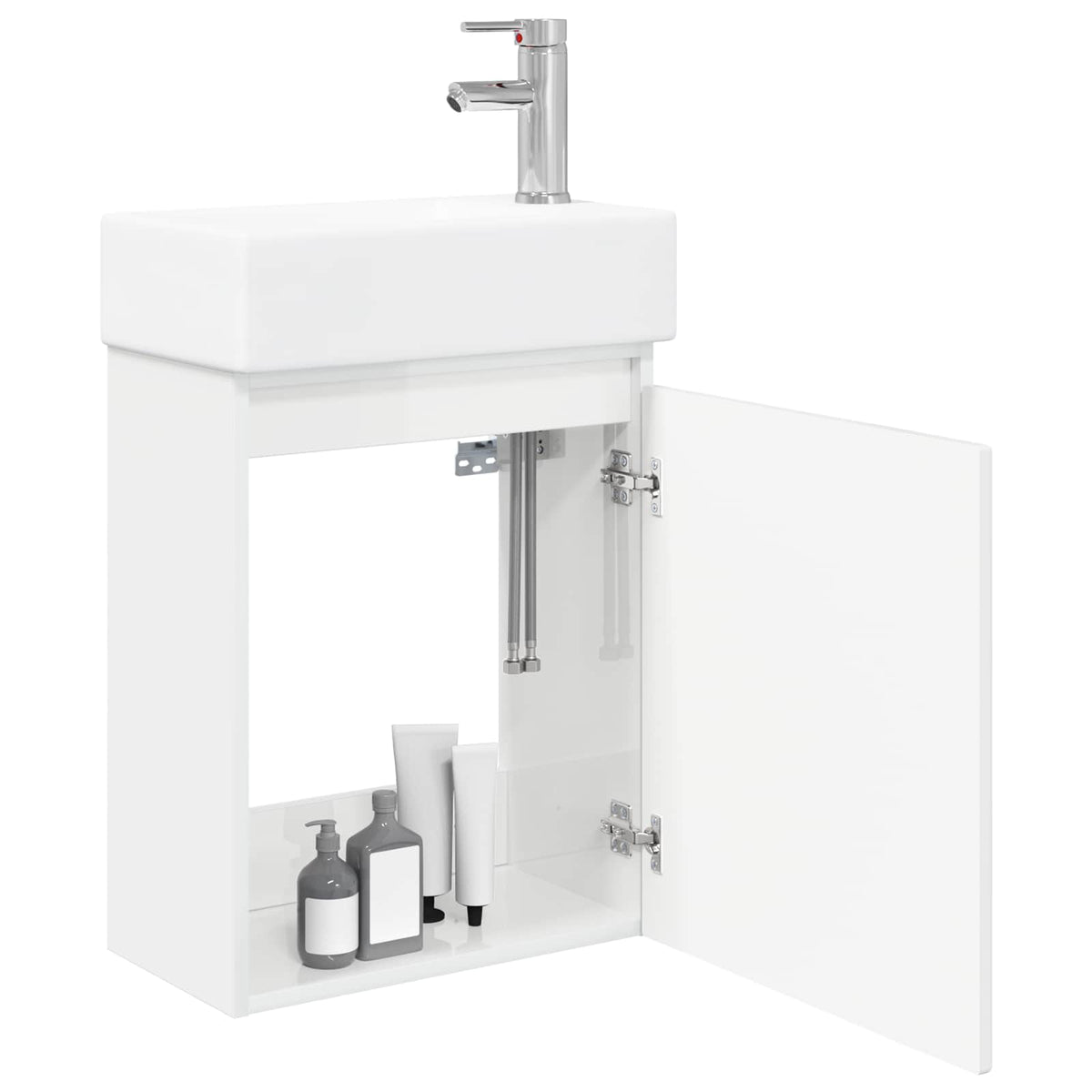 Vidaxl badkamermeubel met kraan hoogglans wit 45,5 x 25,5 x 84 cm