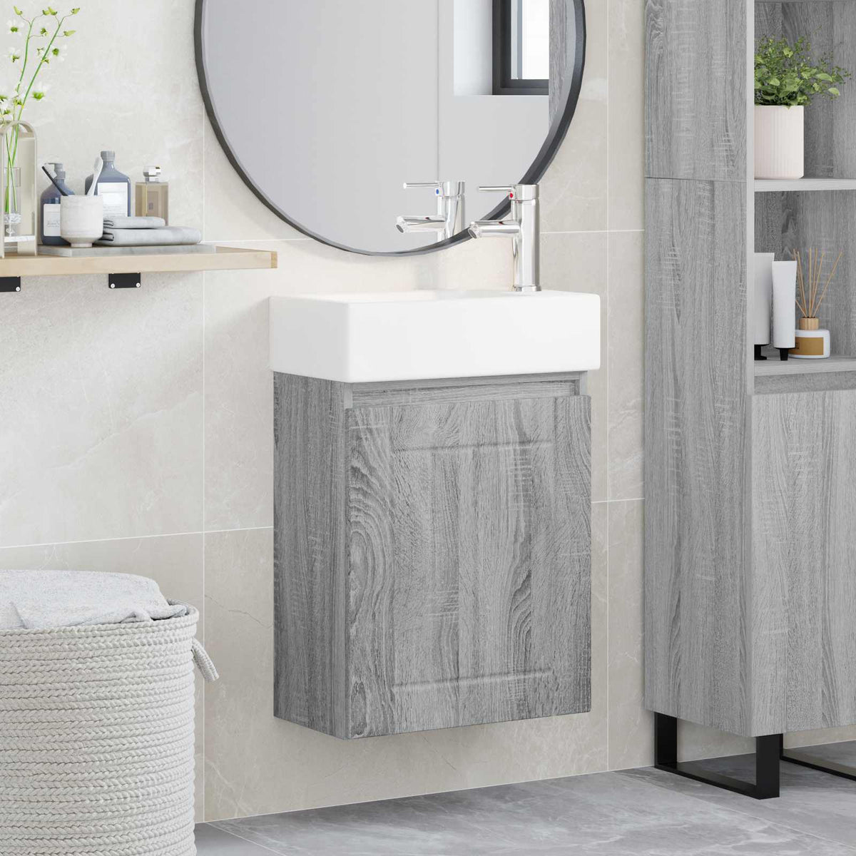 Vidaxl badkamermeubel met kraan grijs sonoma 45,5 x 25,5 x 84 cm