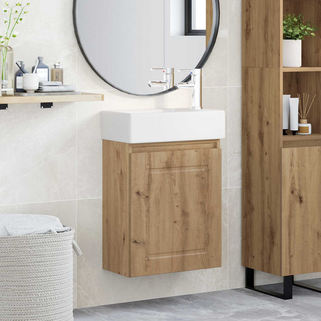 Vidaxl badkamermeubel met kraan artisanaal eiken 45,5 x 22,5 x 84 cm