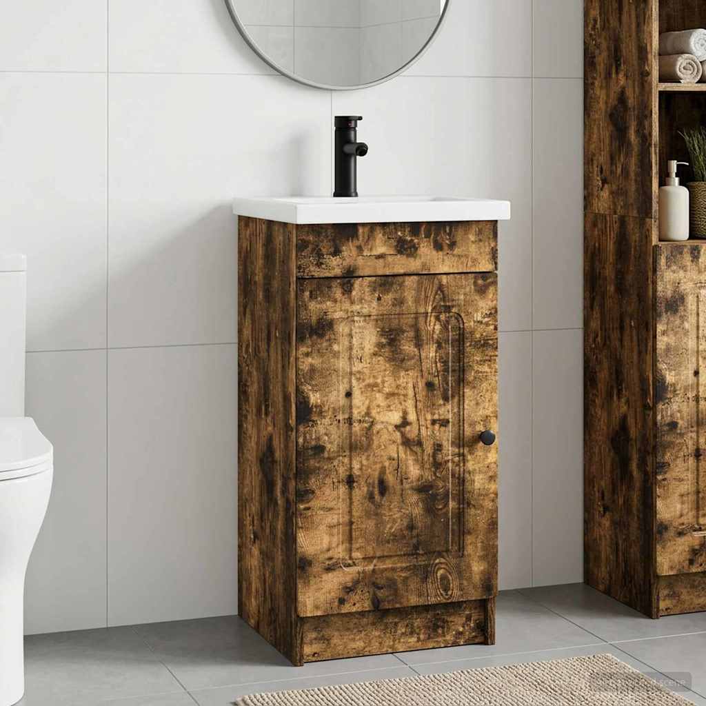 Vidaxl badkamermeubel met wasbak gerookt eiken 42 x 40 x 84,5 cm