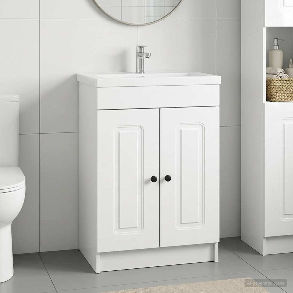 Vidaxl badkamer onder wastafel kast hoogglans wit 56 x 37,5 x 81 cm