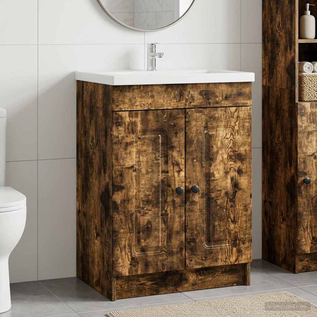 Vidaxl badkamer onder wastafel kast gerookt eiken 56 x 37,5 x 81 cm