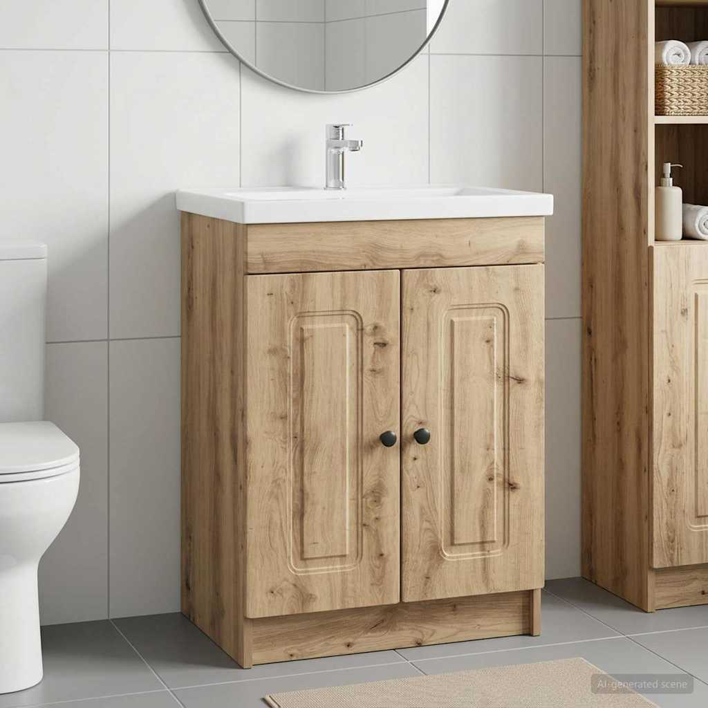 Vidaxl badkamer onder wastafel kast artisanaal eiken