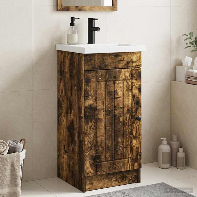 Vidaxl badkamermeubel met wasbak gerookt eiken 42 x 40 x 84,5 cm