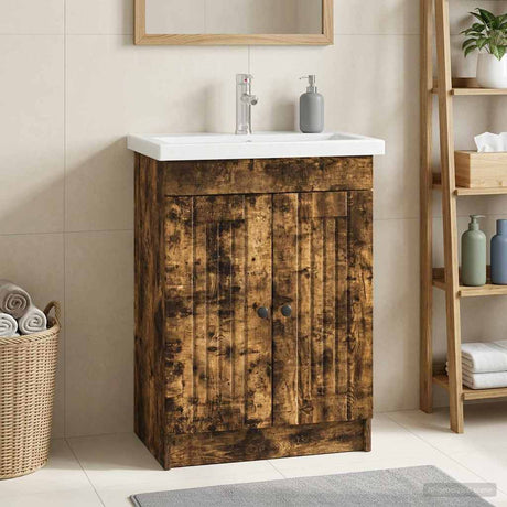 Vidaxl badkamer onder wastafel kast gerookt eiken 56 x 37,5 x 81 cm