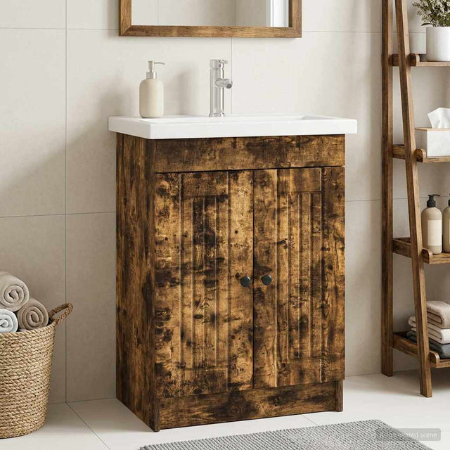 Vidaxl badkamer onder wastafel kast gerookt eiken 78,5 x 37,5 x 81 cm