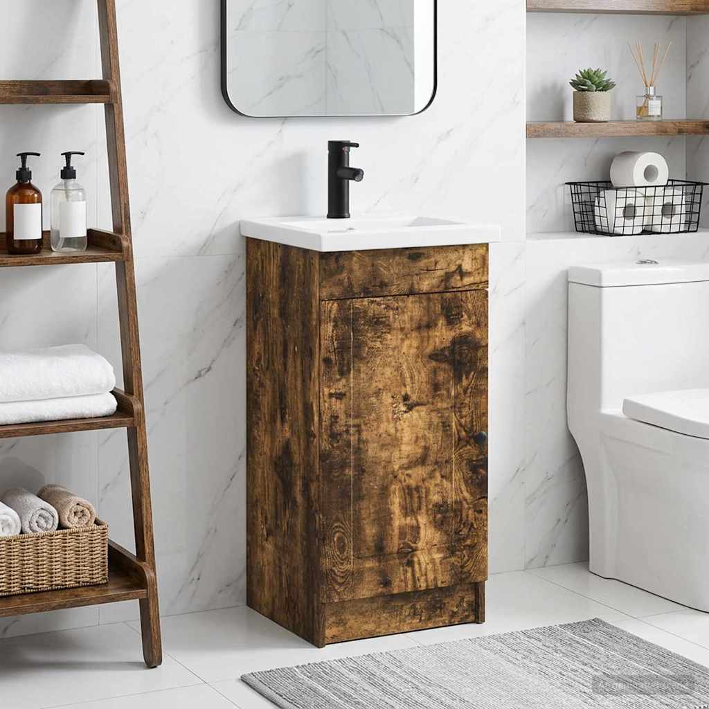 Vidaxl badkamermeubel met wasbak gerookt eiken 42 x 40 x 84,5 cm