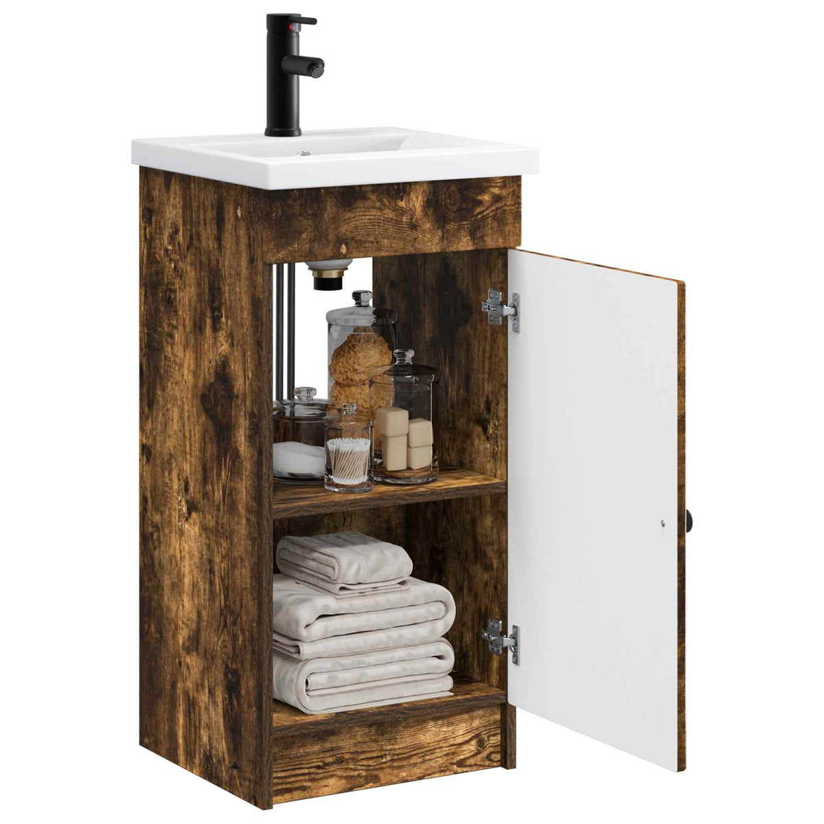 Vidaxl badkamermeubel met wasbak gerookt eiken 42 x 40 x 84,5 cm