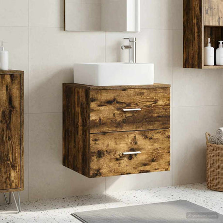 Vidaxl wandgemonteerde wastafelmeubel gerookt eiken 53 x 34,5 x 63 cm