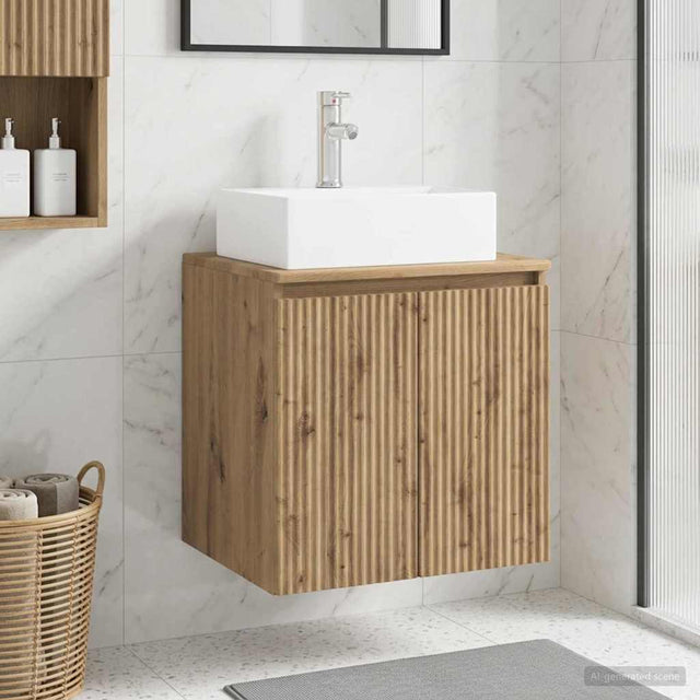 Vidaxl wandgemonteerde wastafelmeubel artisanaal eiken