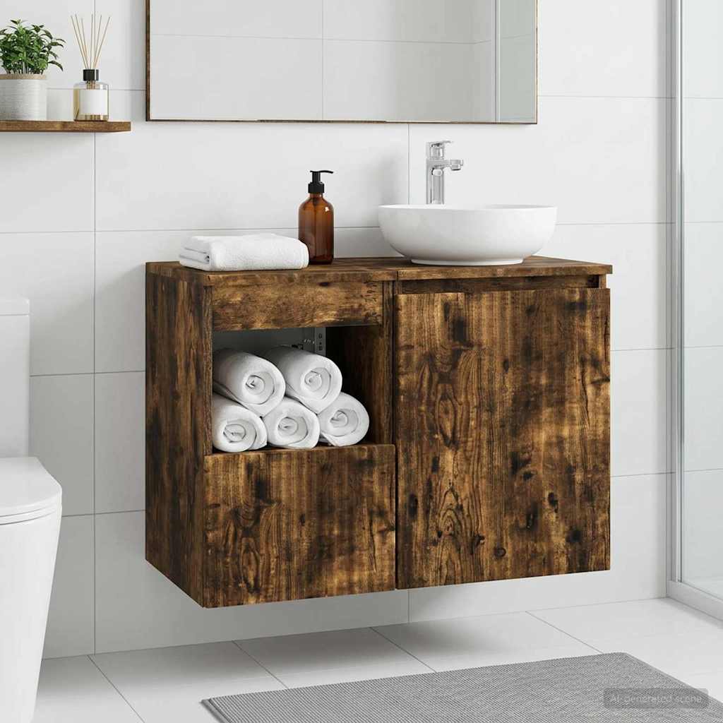 Vidaxl badkamerkast gerookt eiken 30 x 35 x 50 cm bewerkt hout