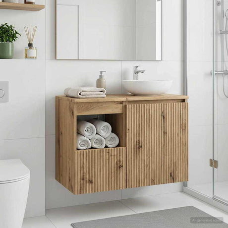 Vidaxl badkamerkast artisanaal eiken 30 x 44,5 x 50 cm bewerkt hout