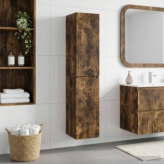 Vidaxl wand gemonteerde badkamerkast gerookt eiken 33 x 34,5 x 160 cm