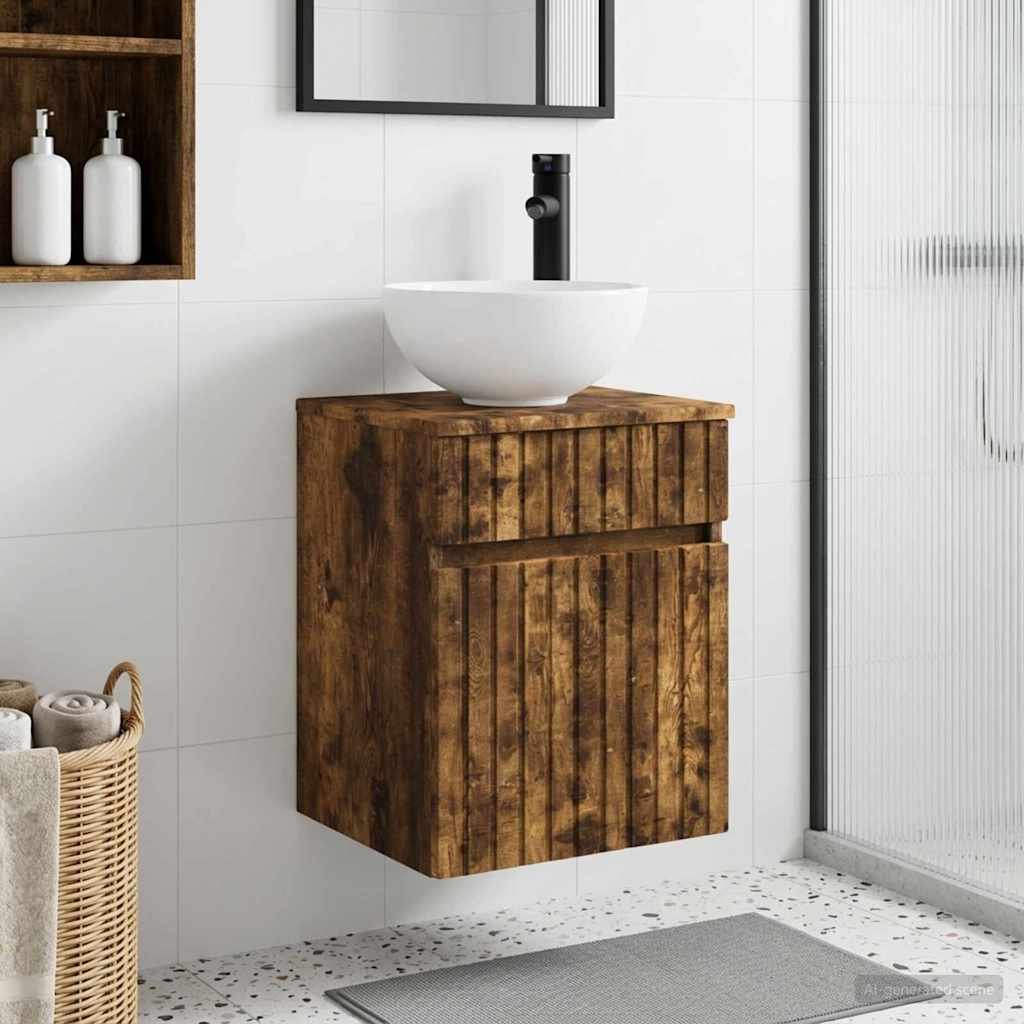 Vidaxl wandgemonteerde wastafelmeubel gerookt eiken 39 x 35 x 63 cm
