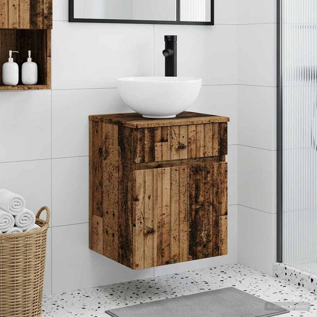Vidaxl wandgemonteerde wastafelmeubel oud hout 39 x 35 x 63 cm