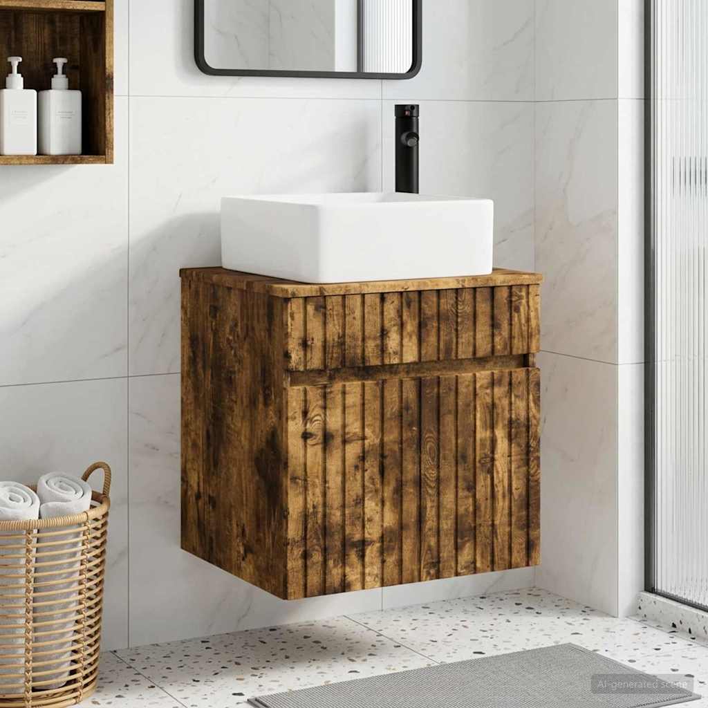 Vidaxl wandgemonteerde wastafelmeubel gerookt eiken 49 x 41 x 63 cm