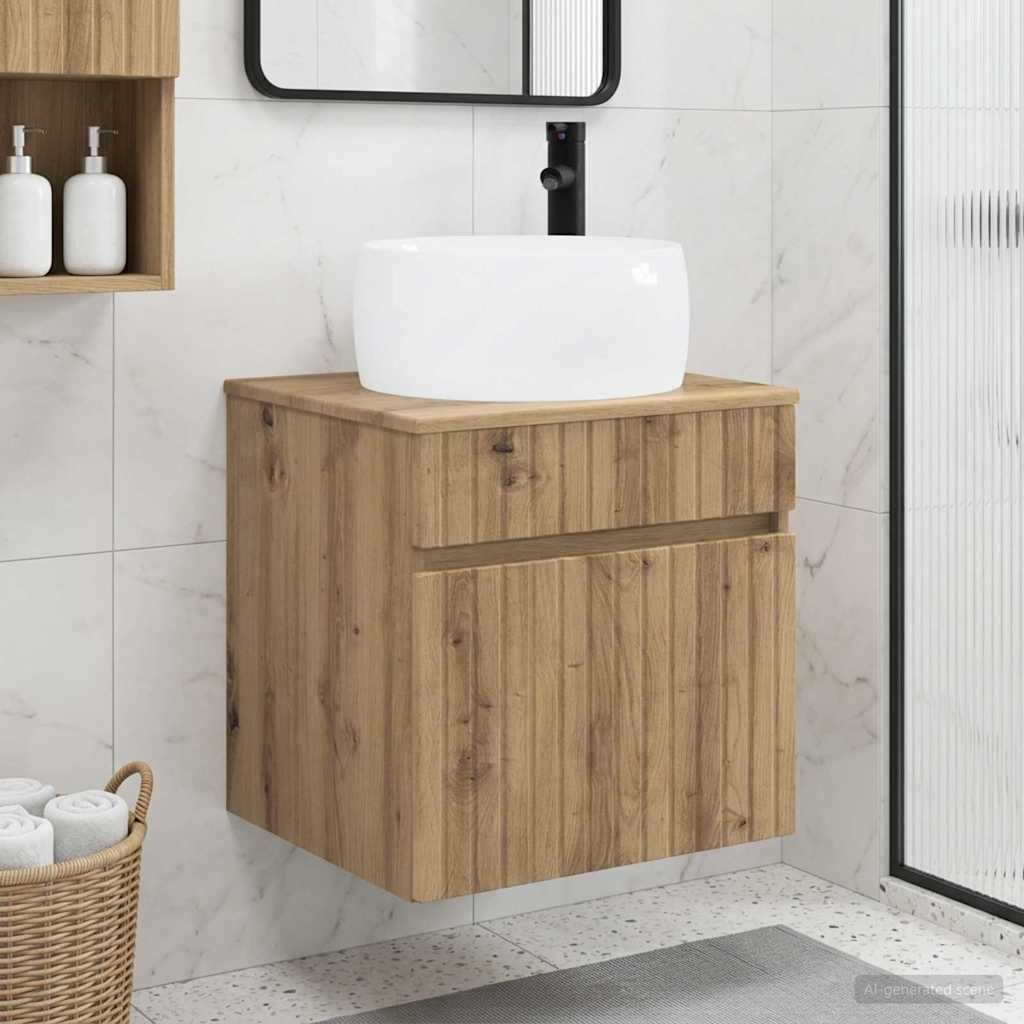 Vidaxl wandgemonteerde wastafelmeubel artisanaal eiken