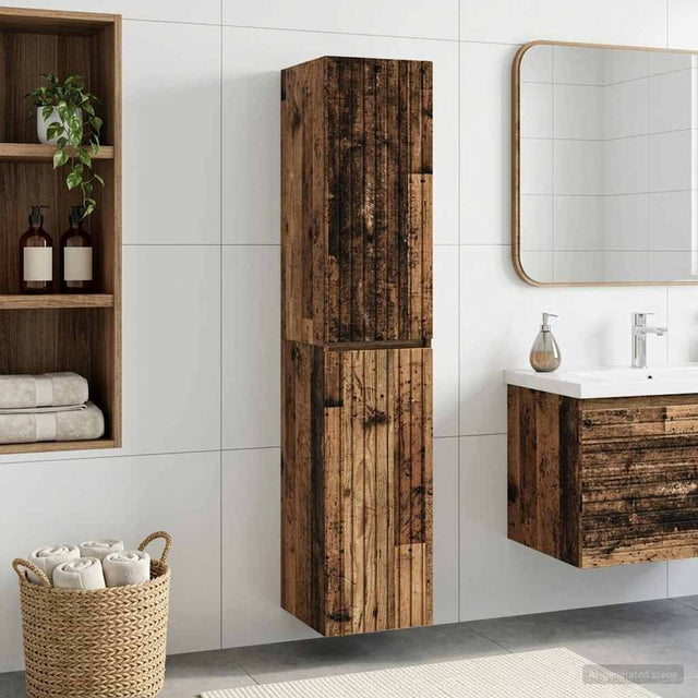 Vidaxl wand gemonteerde badkamerkast oud hout 33 x 34,5 x 160 cm