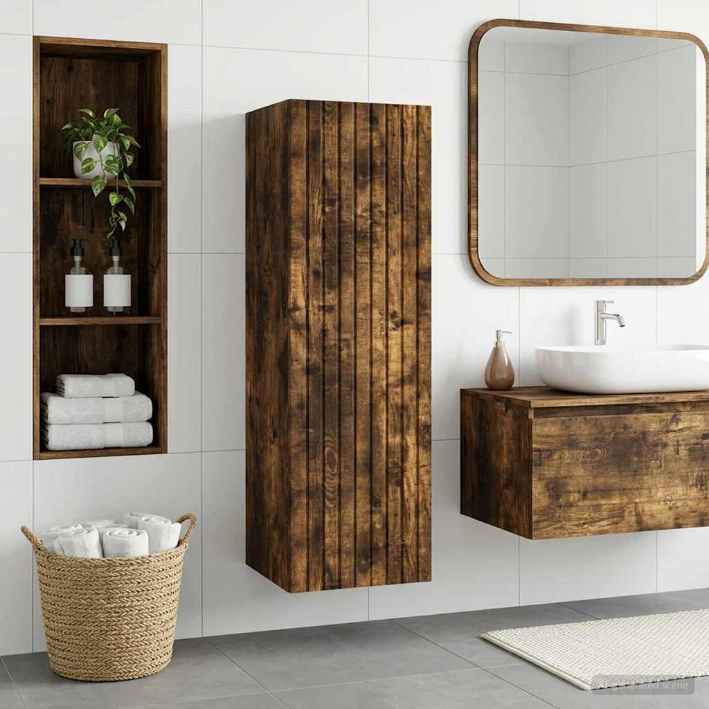 Vidaxl wand gemonteerde badkamerkast gerookt eiken 33 x 34,5 x 100 cm