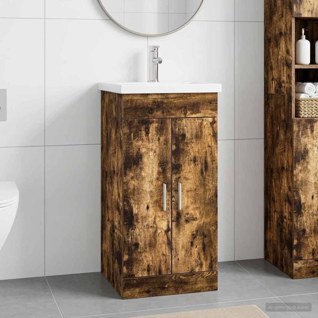 Vidaxl badkamermeubel met wasbak gerookt eiken 42 x 40 x 84,5 cm
