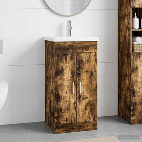 Vidaxl badkamermeubel met wasbak gerookt eiken 42 x 40 x 84,5 cm
