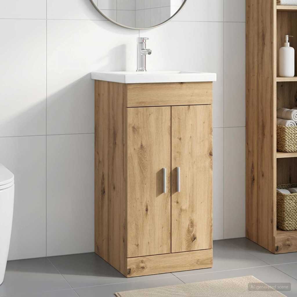 Vidaxl badkamermeubel met wasbak artisanaal eiken 42 x 40 x 84,5 cm