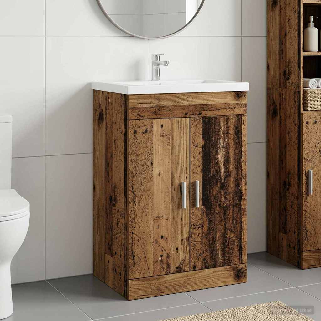 Vidaxl badkamer onder wasbak kast oud hout 56 x 37,5 x 81 cm