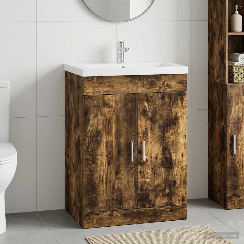 Vidaxl badkamer onder wasbak kast gerookt eiken 78,5 x 37,5 x 81 cm