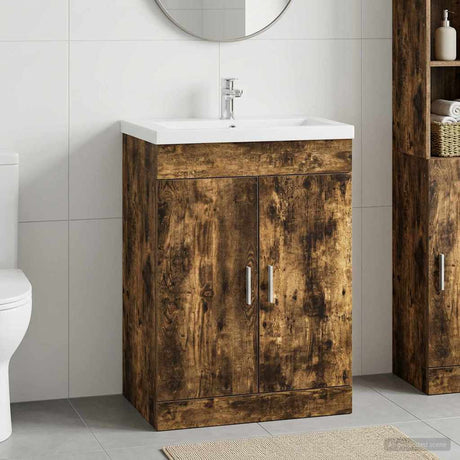 Vidaxl badkamer onder wasbak kast gerookt eiken 78,5 x 37,5 x 81 cm