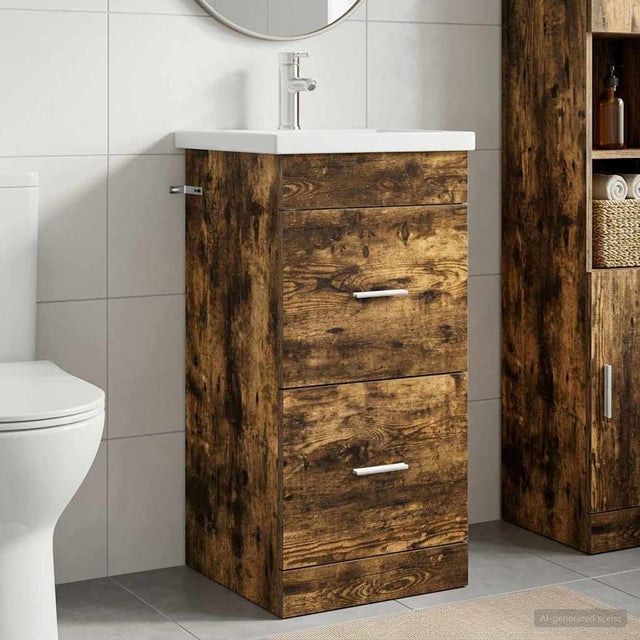 Vidaxl badkamermeubel met wasbak gerookt eiken 42 x 40 x 84,5 cm