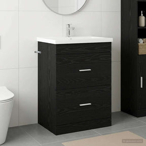 Vidaxl badkamer onder wasbak kast zwart eiken 56 x 37,5 x 81 cm