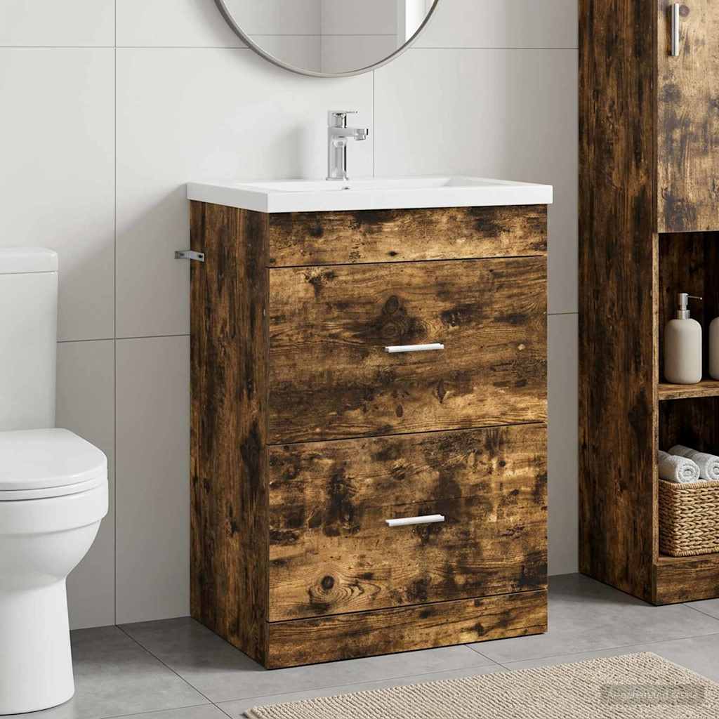 Vidaxl badkamer onder wasbak kast gerookt eiken 56 x 37,5 x 81 cm
