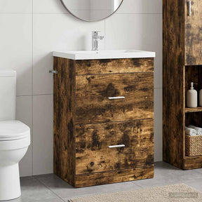 Vidaxl badkamer onder wasbak kast gerookt eiken 56 x 37,5 x 81 cm