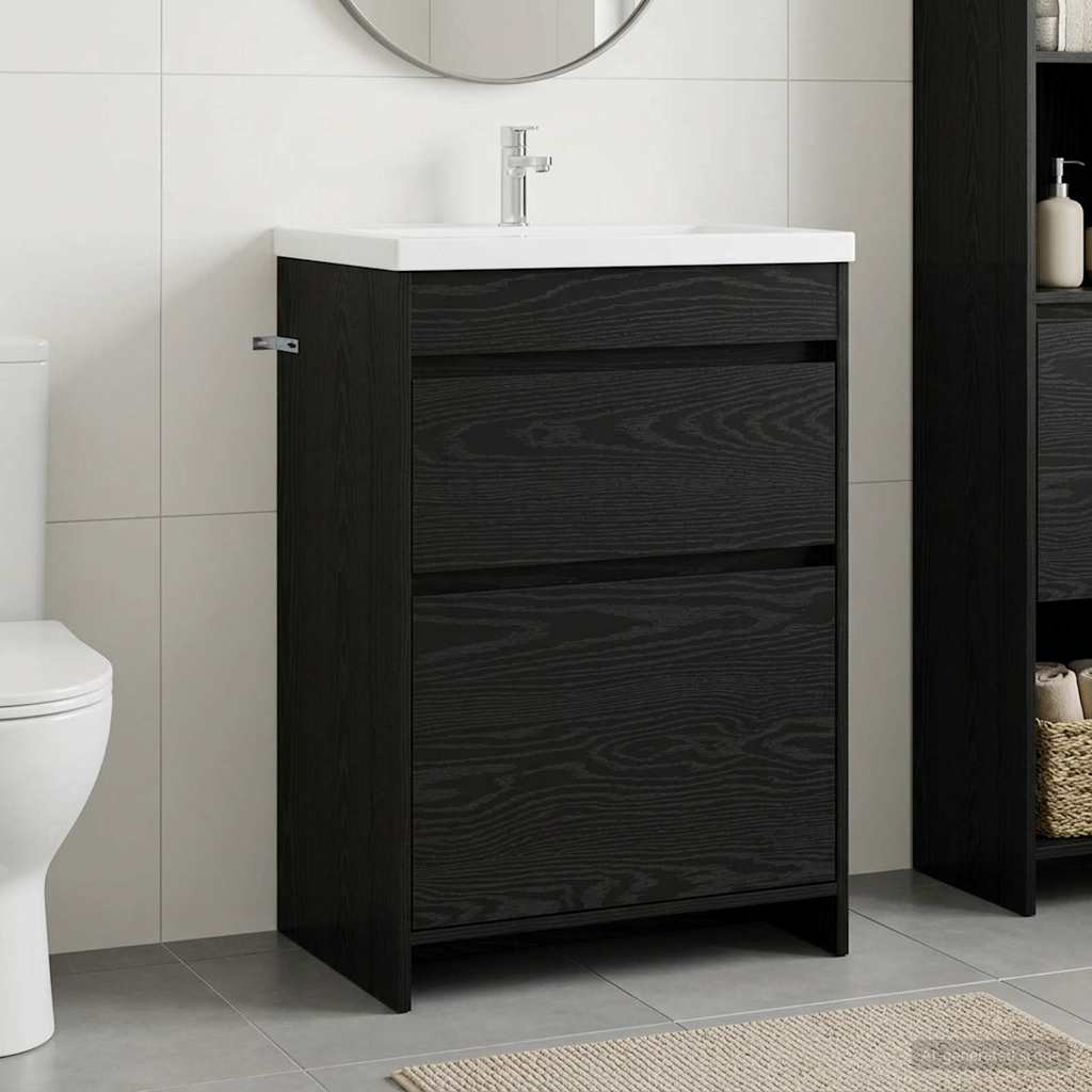 Vidaxl badkamer onder wasbak kast zwart eiken 56 x 37,5 x 81 cm