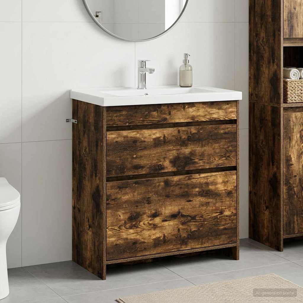 Vidaxl badkamer onder wasbak kast gerookt eiken 78,5 x 37,5 x 81 cm