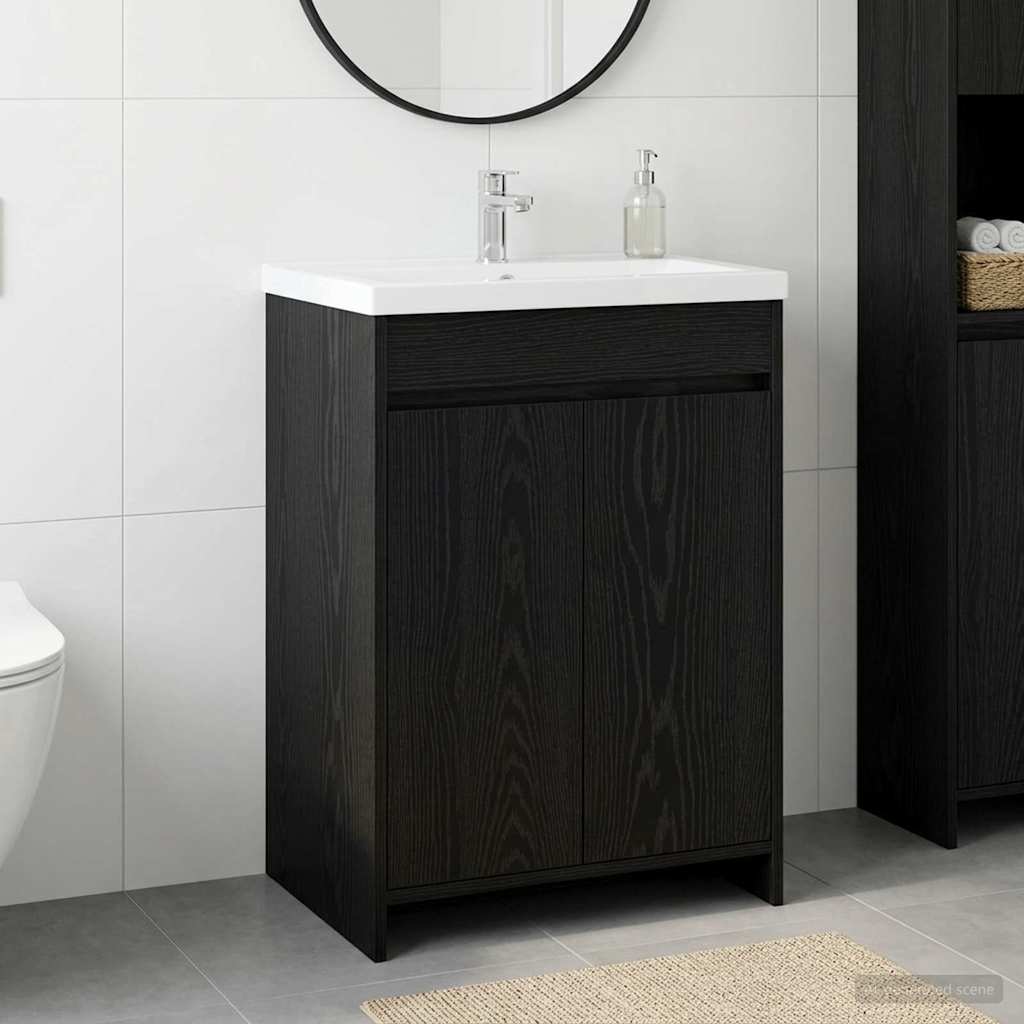 Vidaxl badkamer onder wasbak kast zwart eiken 56 x 37,5 x 81 cm