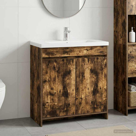 Vidaxl badkamer onder wasbak kast gerookt eiken 78,5 x 37,5 x 81 cm