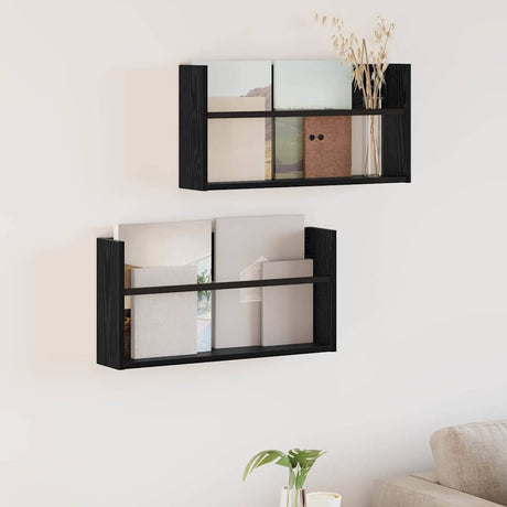 Vidaxl tijdschrift rek 2 st zwart eiken 60 x 12 x 30 cm bewerkt hout