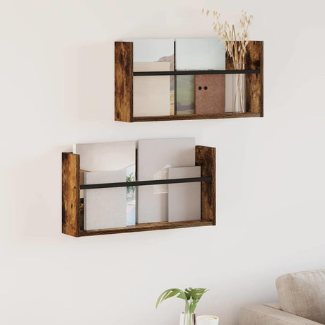 Vidaxl tijdschrift rek 2 st gerookt eiken 60 x 12 x 30 cm bewerkt hout