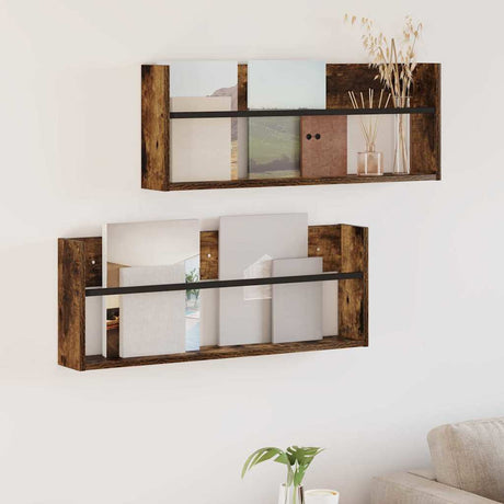 Vidaxl tijdschrift rek 2 st gerookt eiken 80 x 12 x 30 cm bewerkt hout