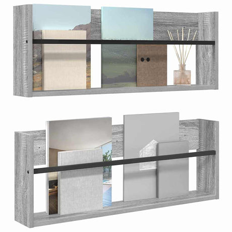 Vidaxl tijdschrift rek 2 st grijs sonoma 80 x 12 x 30 cm bewerkt hout